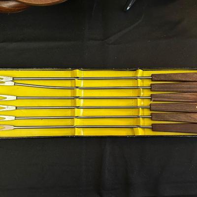 Vintage Wood & Stainless Steel Fondue Set