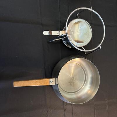 Vintage Wood & Stainless Steel Fondue Set