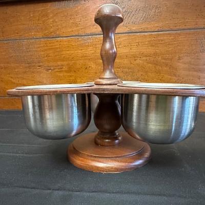 Vintage Wood & Stainless Steel Fondue Set