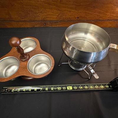 Vintage Wood & Stainless Steel Fondue Set