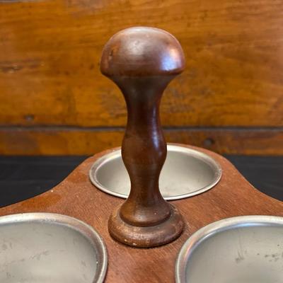 Vintage Wood & Stainless Steel Fondue Set