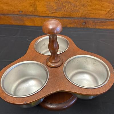Vintage Wood & Stainless Steel Fondue Set