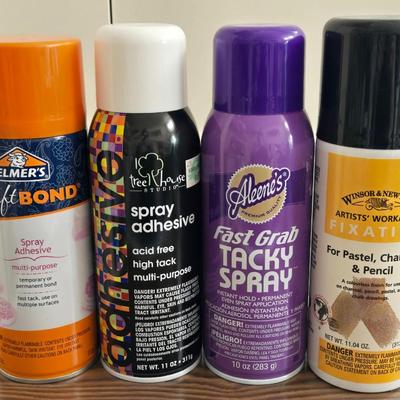 Full Cans of Fixative, Tacky Glue, Spray Adhesive