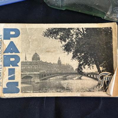 Vintage Paris Postcards, Decanter and Tin