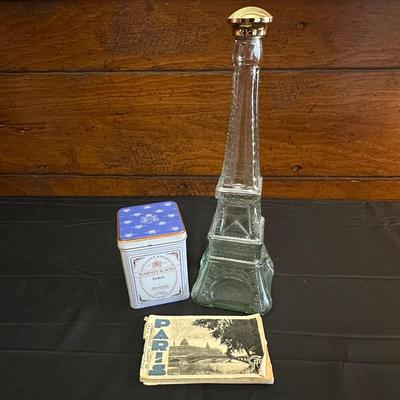 Vintage Paris Postcards, Decanter and Tin
