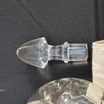 Vintage Oil & Vinegar Glass Decanters & Rice and Grits Cloth Sacks