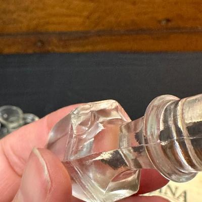 Vintage Oil & Vinegar Glass Decanters & Rice and Grits Cloth Sacks