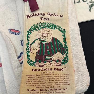 Vintage Oil & Vinegar Glass Decanters & Rice and Grits Cloth Sacks