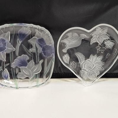 Crystal Clear Studios Narcissus Hand Painted Plate & Heart Shaped Hummingbird & Flower Plate #10 (DR)