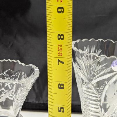 Elegant Russian Crystal Hand Blown Vases Zig Zag Edge #11 (DR)