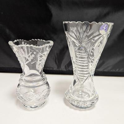 Elegant Russian Crystal Hand Blown Vases Zig Zag Edge #11 (DR)