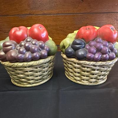 Two Ceramic Fruit Holders with Removable Lids & Dish Towels