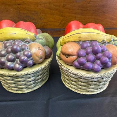 Two Ceramic Fruit Holders with Removable Lids & Dish Towels