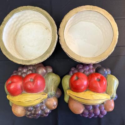 Two Ceramic Fruit Holders with Removable Lids & Dish Towels