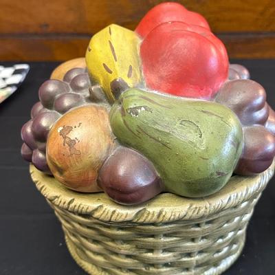 Two Ceramic Fruit Holders with Removable Lids & Dish Towels