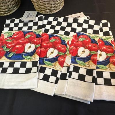 Two Ceramic Fruit Holders with Removable Lids & Dish Towels