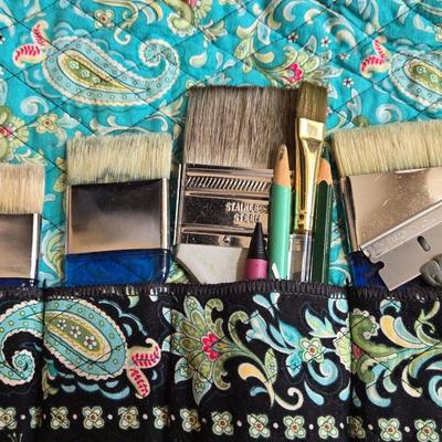 Quilted Paint Brush Holder and Paint Brush Lot