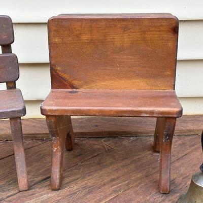 Vintage Miniature School Wooden Benches and Bell