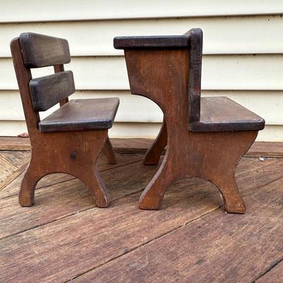 Vintage Miniature School Wooden Benches and Bell
