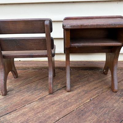 Vintage Miniature School Wooden Benches and Bell