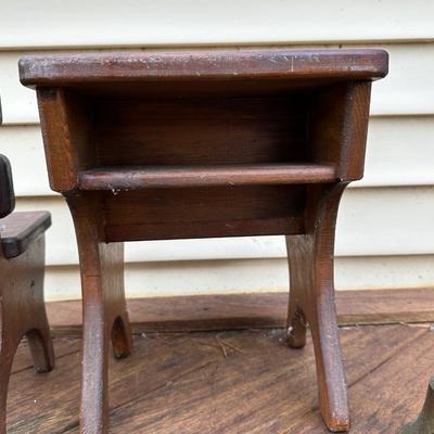 Vintage Miniature School Wooden Benches and Bell