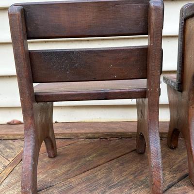Vintage Miniature School Wooden Benches and Bell