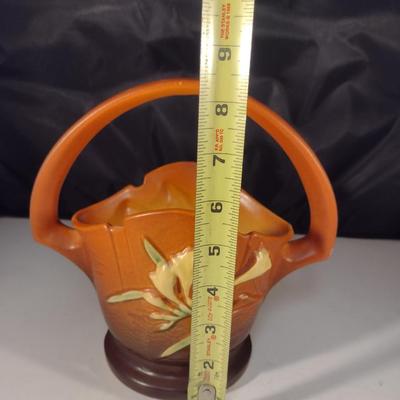 Vintage Roseville USA Pottery Freesia 391 Basket Shaped Planter- Approx 8" in Diameter