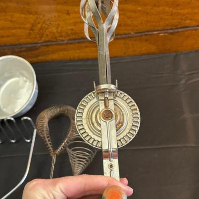 Vintage Kitchen Utensils and Cast Iron Corn Plate