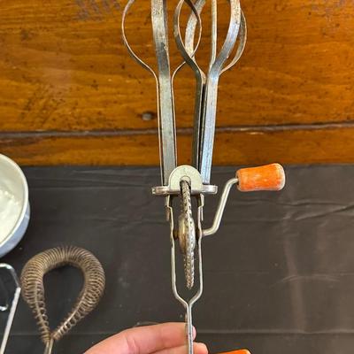 Vintage Kitchen Utensils and Cast Iron Corn Plate