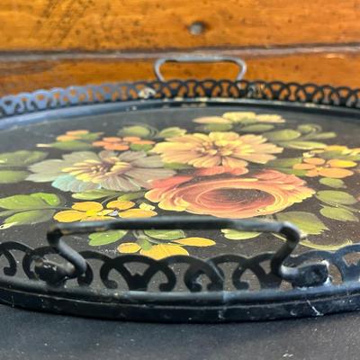 Vintage Hand Painted Toleware Plates and Stile Florentine Plate