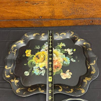 Vintage Hand Painted Toleware Plates and Stile Florentine Plate
