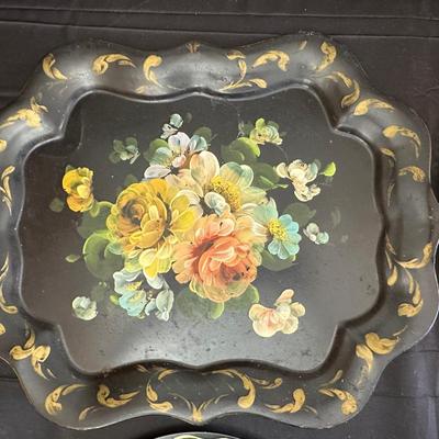 Vintage Hand Painted Toleware Plates and Stile Florentine Plate