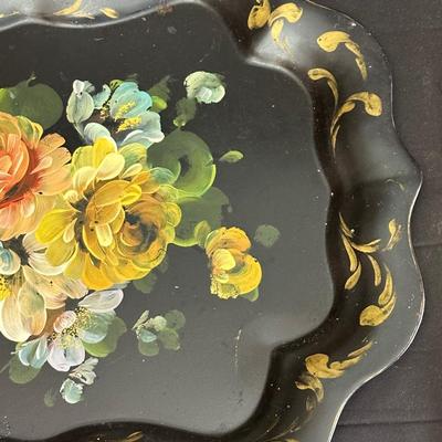 Vintage Hand Painted Toleware Plates and Stile Florentine Plate