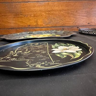 Vintage Hand Painted Toleware Plates and Stile Florentine Plate