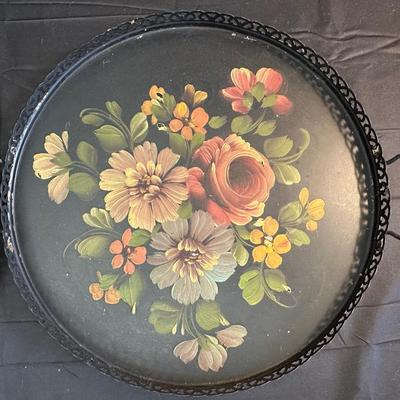 Vintage Hand Painted Toleware Plates and Stile Florentine Plate