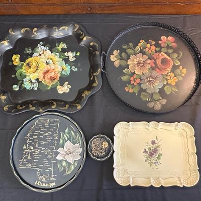 Vintage Hand Painted Toleware Plates and Stile Florentine Plate