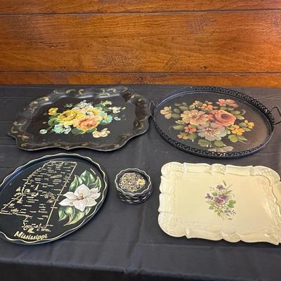 Vintage Hand Painted Toleware Plates and Stile Florentine Plate