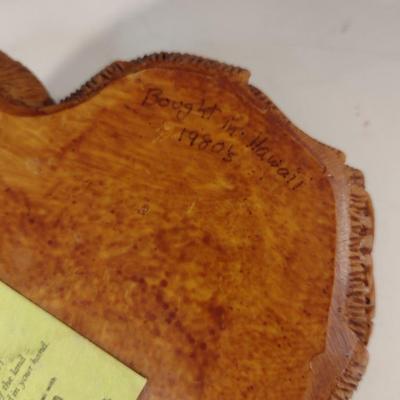 Carved Hawaiian Hapawood Monstera Leaf Design Three Section Tidbit Server