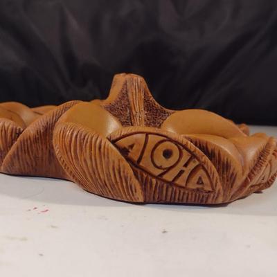 Carved Hawaiian Hapawood Monstera Leaf Design Three Section Tidbit Server
