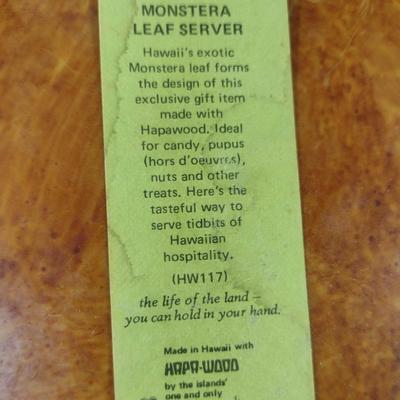 Carved Hawaiian Hapawood Monstera Leaf Design Three Section Tidbit Server