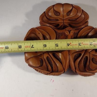 Carved Hawaiian Hapawood Monstera Leaf Design Three Section Tidbit Server