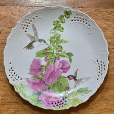 Handpainted Hummingbird Floral Plate