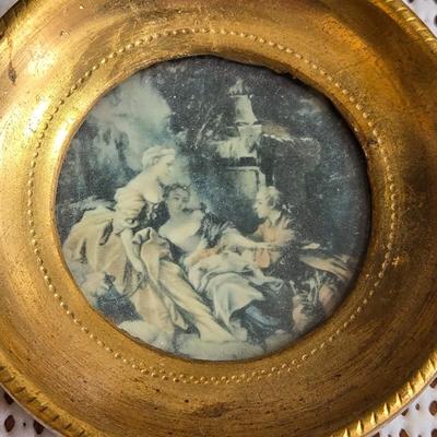 Small Gold Gilt Mirror with Antique Print