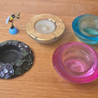Votive Holders and Small Bee Figurine