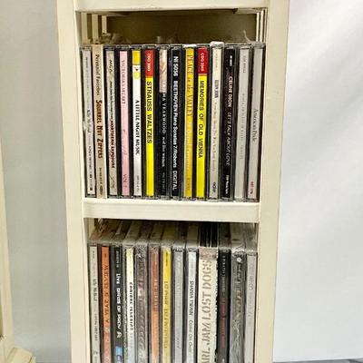 Lot P 674 Vintage Pier 1 Imports Off-White Distressed Nightstand & Pier 1 Imports Off-White Distressed CD Stand with CD’s