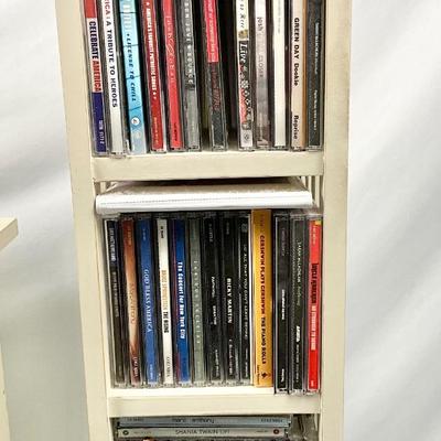 Lot P 674 Vintage Pier 1 Imports Off-White Distressed Nightstand & Pier 1 Imports Off-White Distressed CD Stand with CD’s