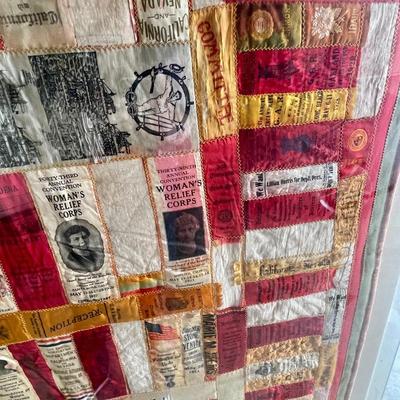 Quilt of Ribbons and Flag Honors- Women's Relief Corps