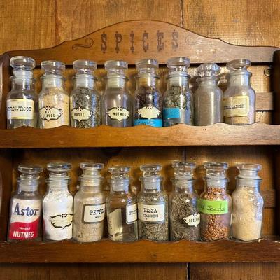 Vintage Spice Rack with Jars
