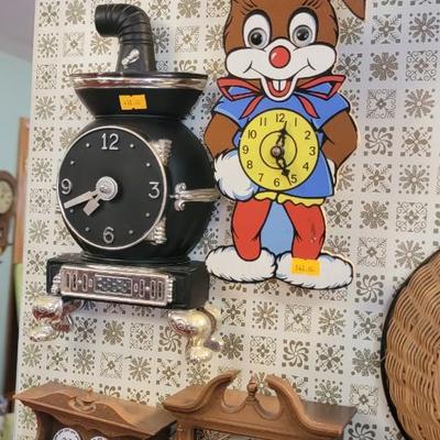 Nine wall clocks