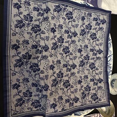 Large Royal Staffordshire Dinnerware Plate Made in England and Various Crisp Blue Patterend Dish Towels